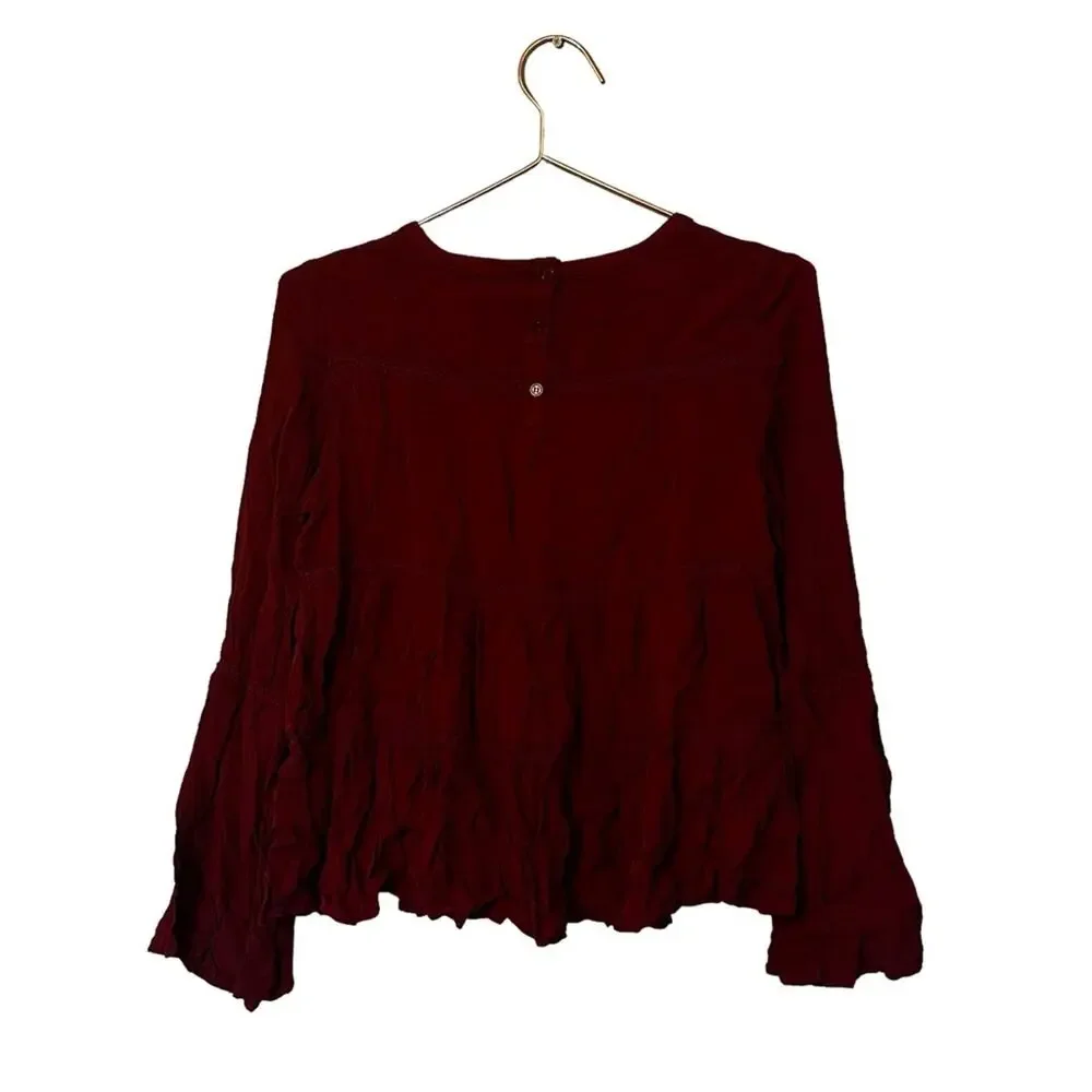 RO&DE burgundy tiered w/lace butterfly sleeve top size small - Picture 5 of 8